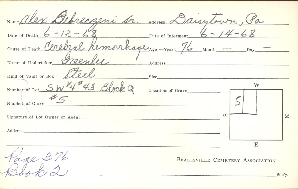 burial card